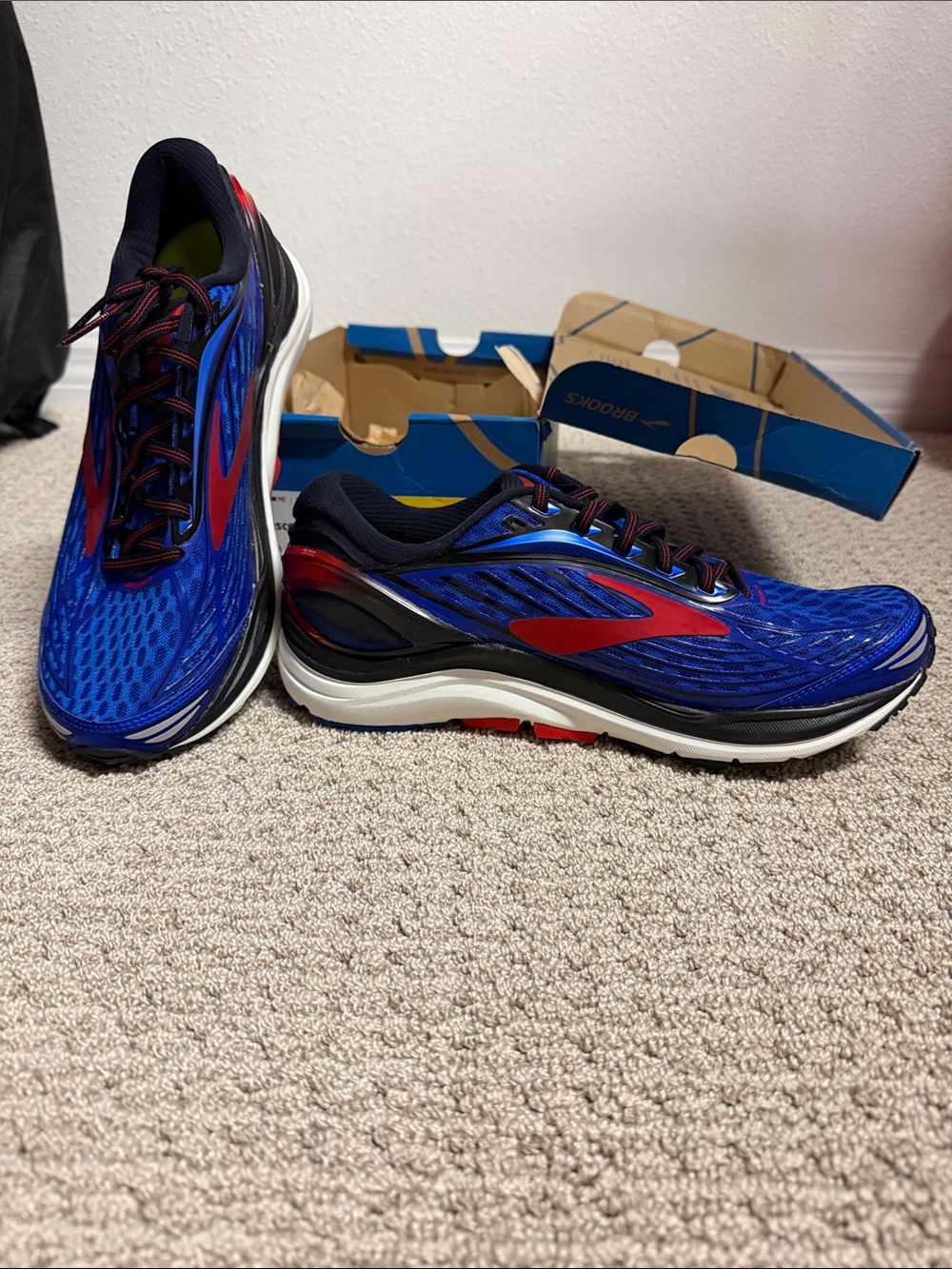 Transcend 4- Brooks Blue Running Shoes with Red Accents